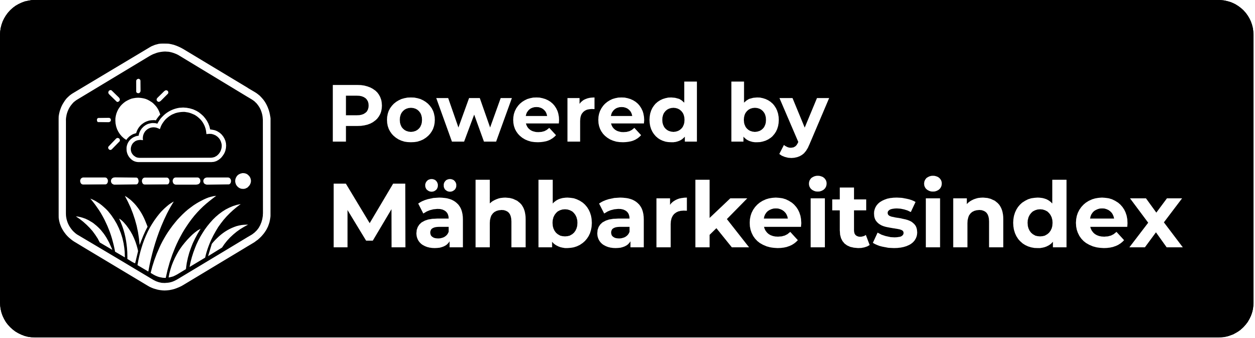 Powered by Mähbarkeitsindex Badge – Schwarz/Weiß