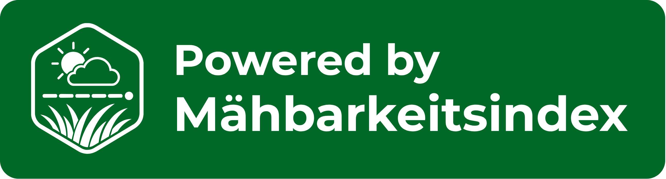 Powered by Mähbarkeitsindex Badge – Grün auf Weiß