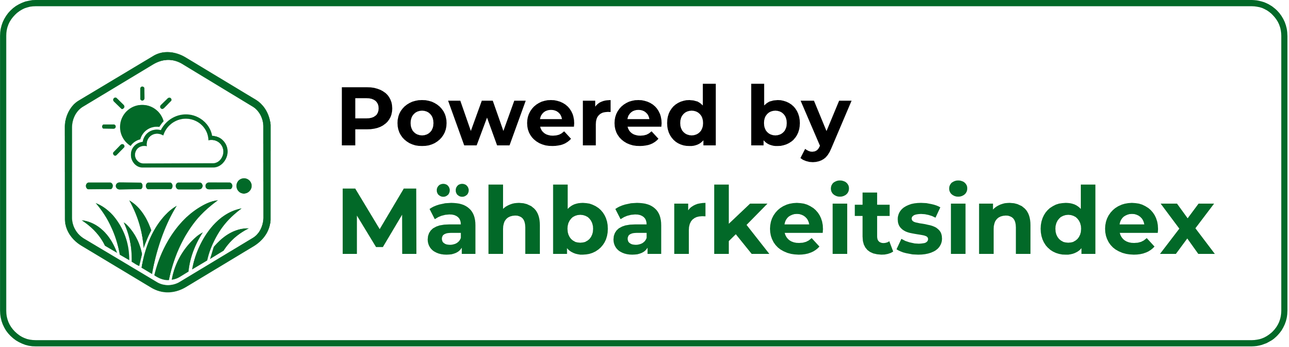 Powered by Mähbarkeitsindex Badge – Weiß auf Grün